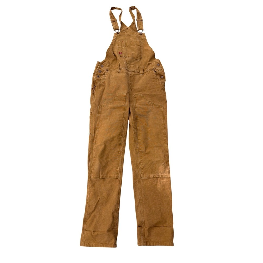 Dickies‎ Brown Duck Canvas Double Knee Bib Overalls Mens Medium Workwear Tobacco
